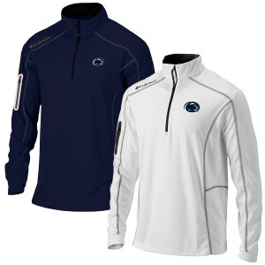 navy and white 1/4 zip Omni-Wick long sleeves with Penn State Athletic Logo